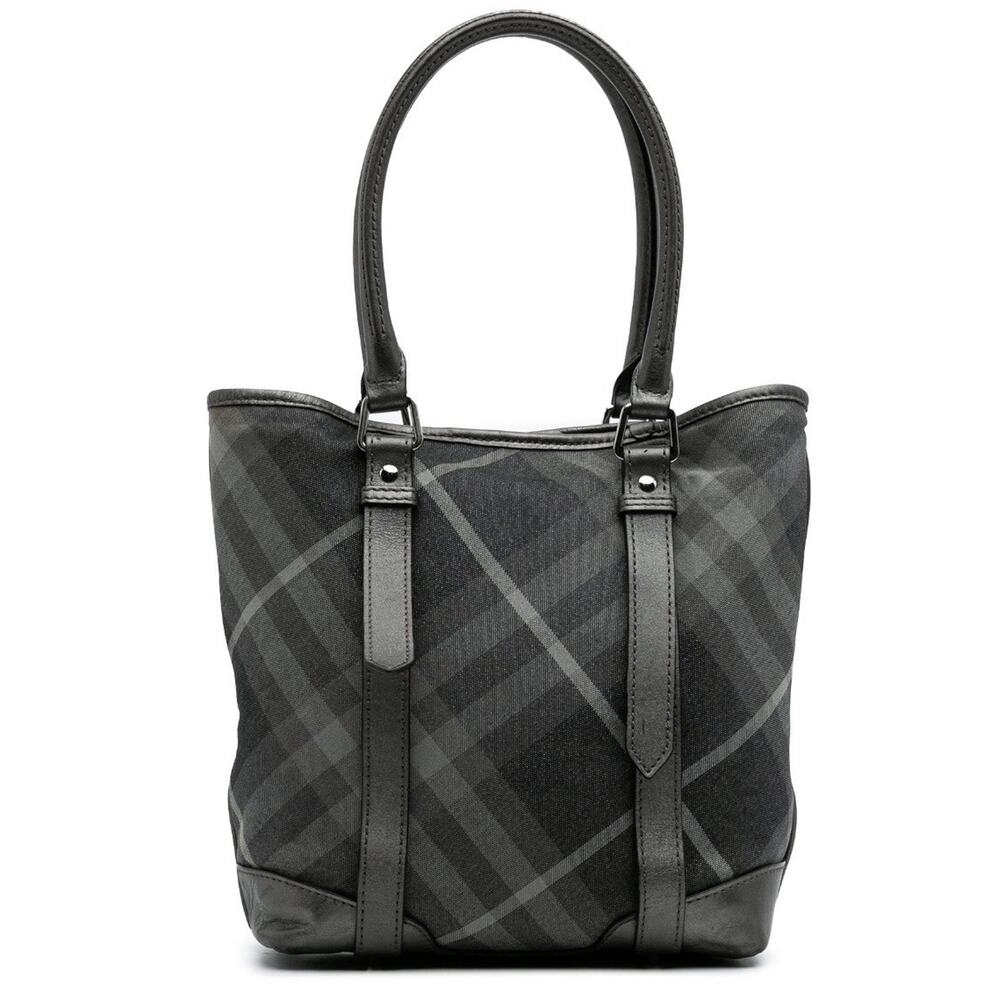 Burberry Shimmer Check Gray Canvas Leather Handle Shoulder Bag Authentic - Picture 1 of 13